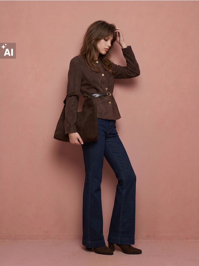 Sinsay - Sacou slim fit cu nasturi decorativi și curea - maro