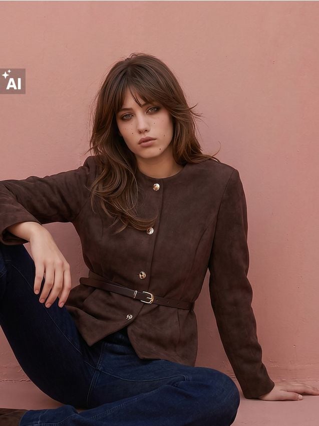 Sinsay - Sacou slim fit cu nasturi decorativi și curea - maro