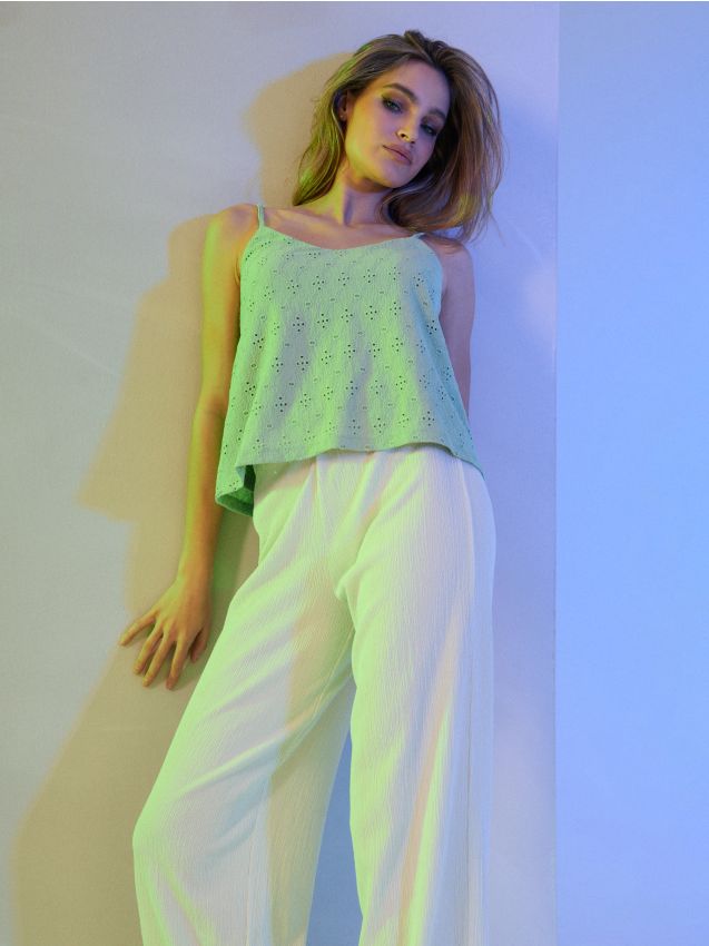 Sinsay - Pantaloni wide leg cu structură - nude