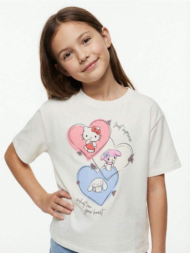 Sinsay - Tricou din bumbac cu imprimeu Hello Kitty - crem