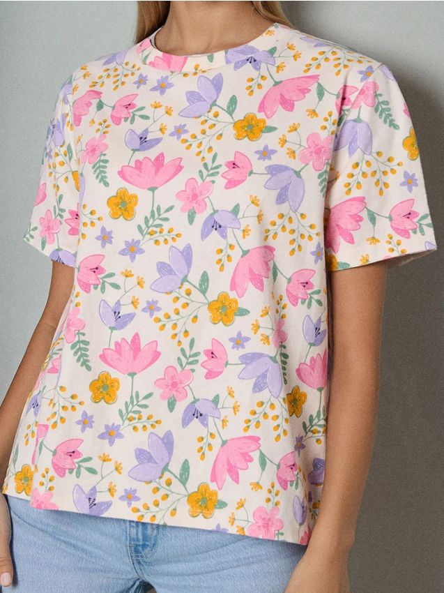 Sinsay - Bawełniana koszulka z nadrukiem - wielobarwny