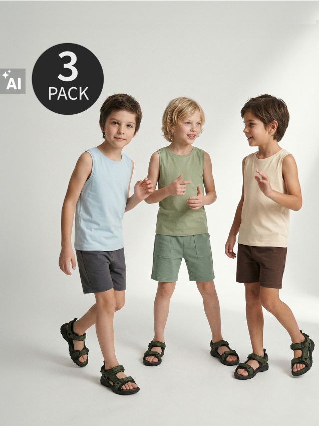 Sinsay - Tricouri din bumbac 3 pack - crem