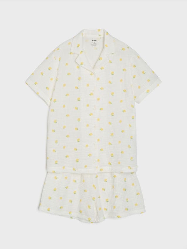 Sinsay - Pijama din bumbac din două piese cu lămâi - crem