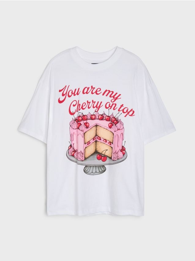 Sinsay - Tricou din bumbac cu imprimeu tort - alb