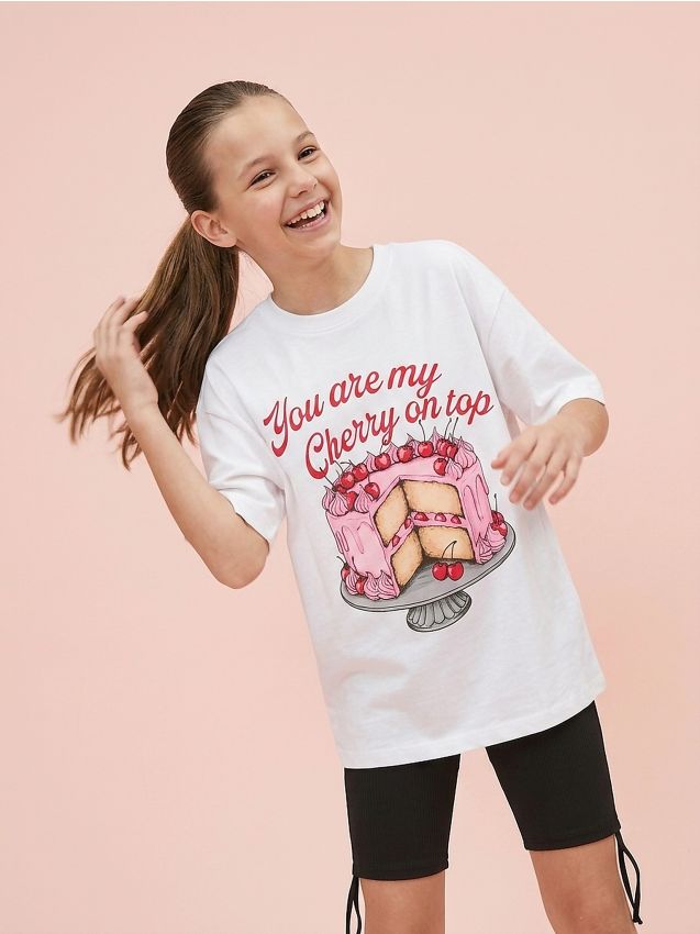 Sinsay - Tricou din bumbac cu imprimeu tort - alb