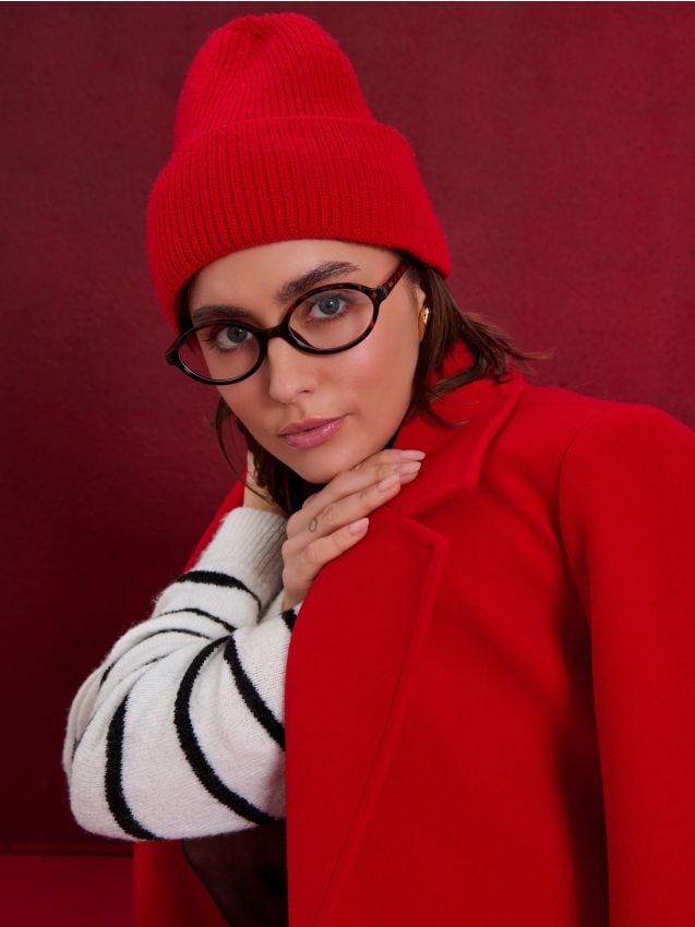 Sinsay - Čiapka beanie z prúžkovaného úpletu - červená