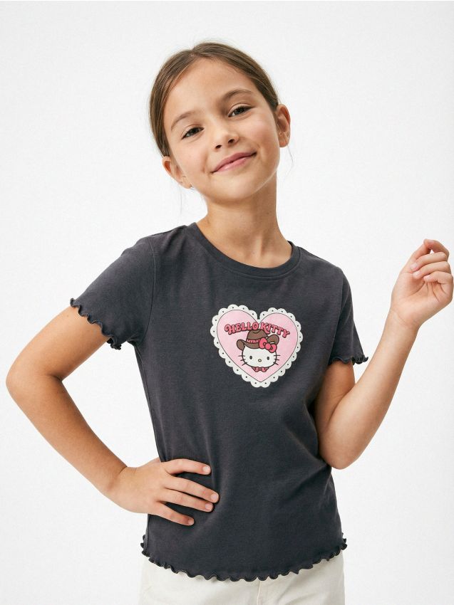 Sinsay - Tricou din bumbac cu imprimeu Hello Kitty - negru-antracit