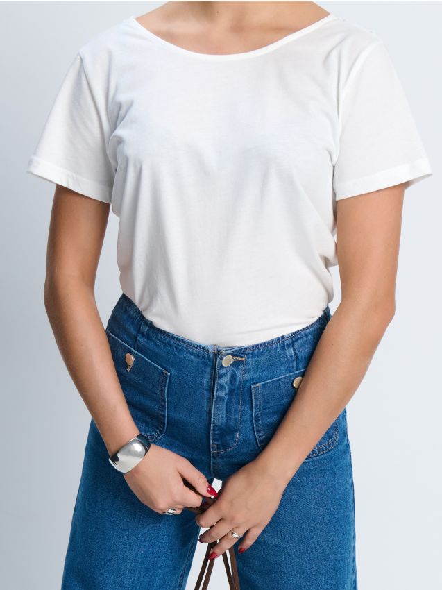 Sinsay - Blúzka s krátkym rukávom - krémová