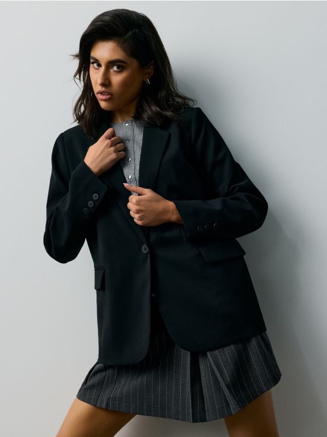 Sinsay - Sacou regular cu buzunare - negru
