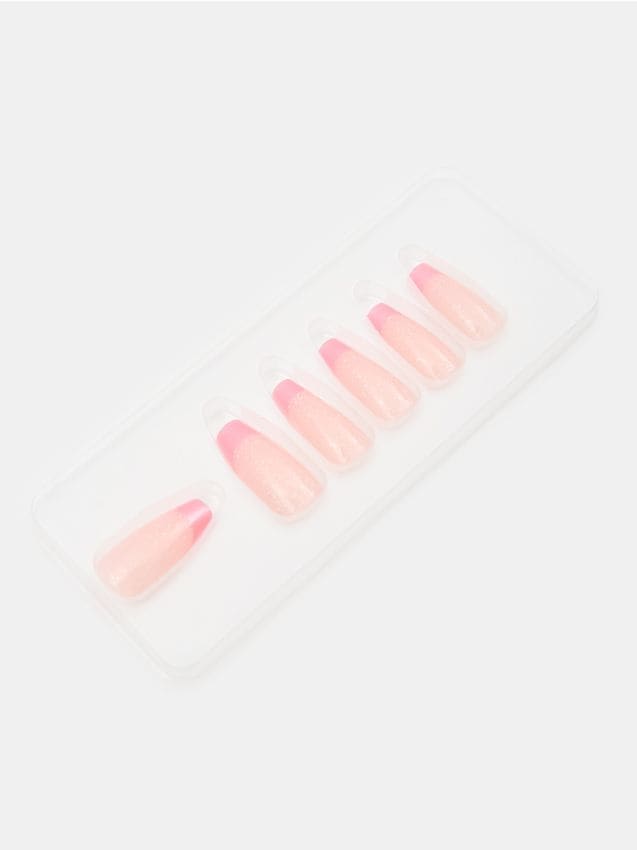 Sinsay - Unghii artificiale cu formă de balerină, french, cu sclipici - roz-pastel