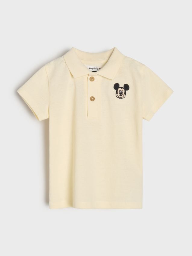 Sinsay - Tricou polo cu broderie decorativă Mickey Mouse - crem