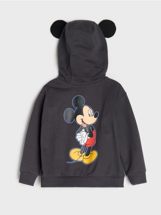 Sinsay - Hanorac cu fermoar și glugă cu elemente 3D Mickey Mouse - negru-antracit