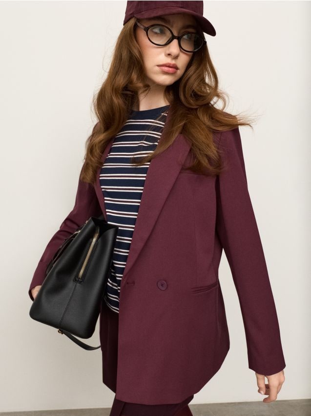 Sinsay - Sacou la două rânduri loose fit cu amestec de viscoză - violet-închis