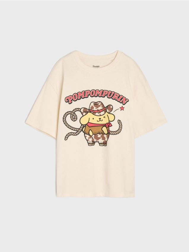 Sinsay - Tricou oversize din bumbac cu imprimeu PomPomPurin - bej