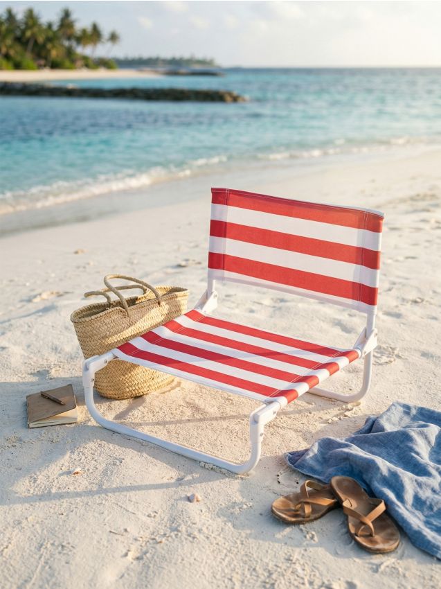 Lettino da spiaggia a righe - rosso