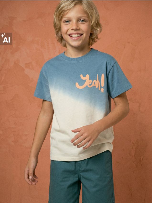 Sinsay - Tricou din bumbac cu imprimeu ombre - crem