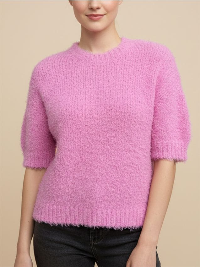 Sinsay - Bluză moale cu mâneci scurte și decolteu rotund - roz