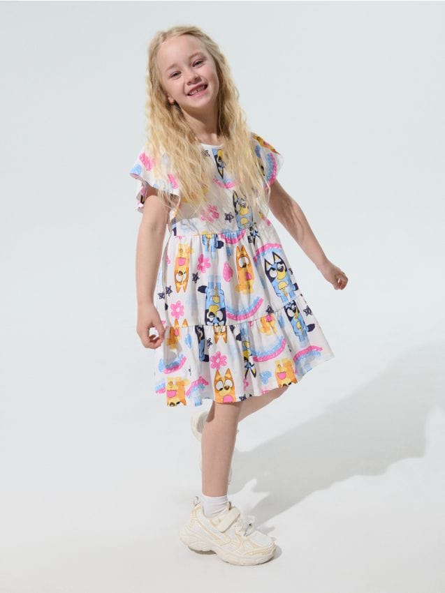 Sinsay - Rochie din bumbac cu imprimeu Bluey - crem