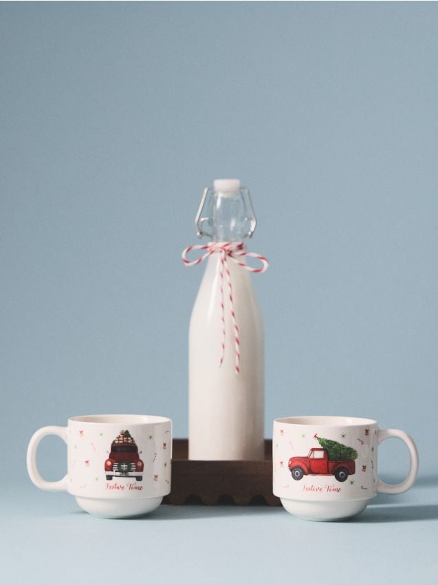 Sinsay - Căni ceramice de Crăciun cu motiv de mașini și brazi de Crăciun set de 2 - multicolor