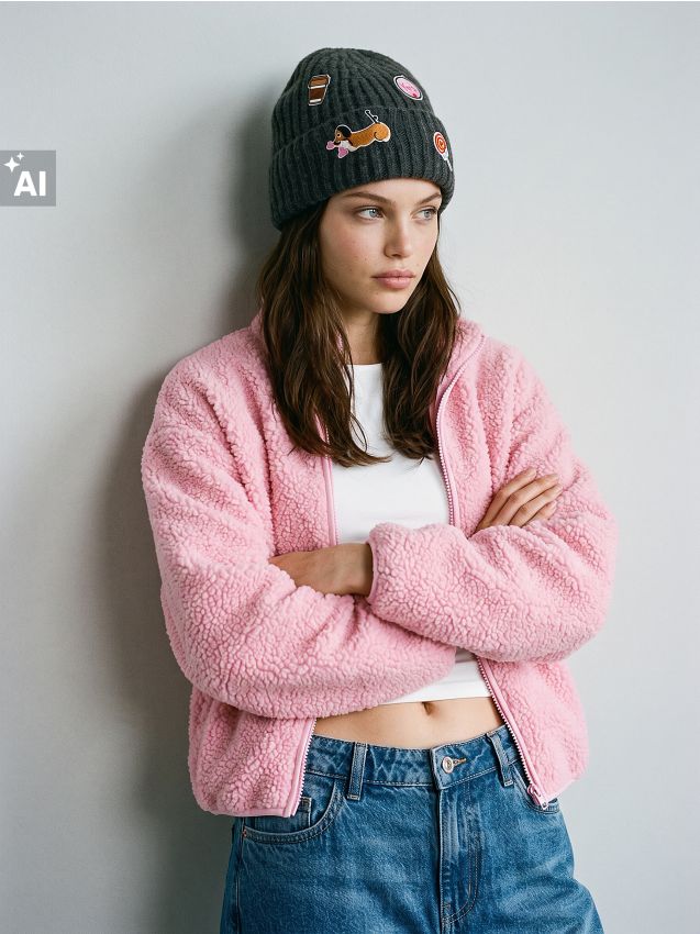 Sinsay - Căciulă beanie striată cu petice - maro