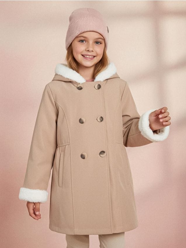 Sinsay - Trenčkot s umelou kožušinou, zapínanie na gombíky - béžová