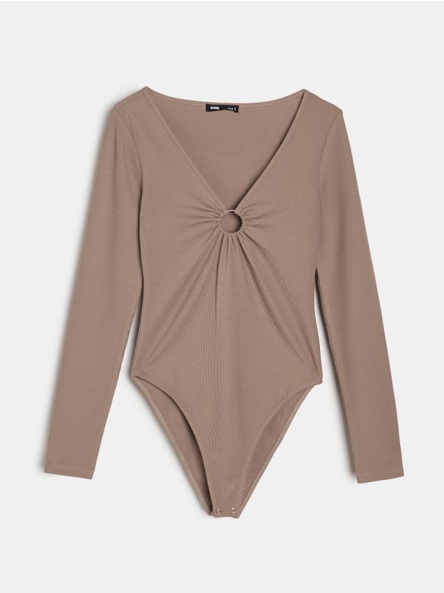 Sinsay - Body s dekoratívnym výstrihom - béžová