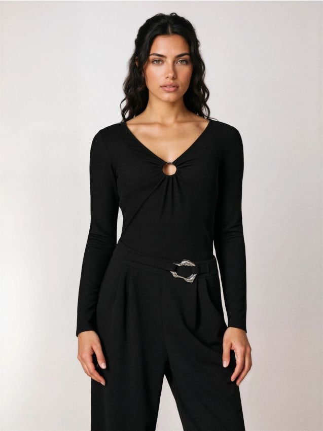 Sinsay - Body cu decolteu decorativ - negru