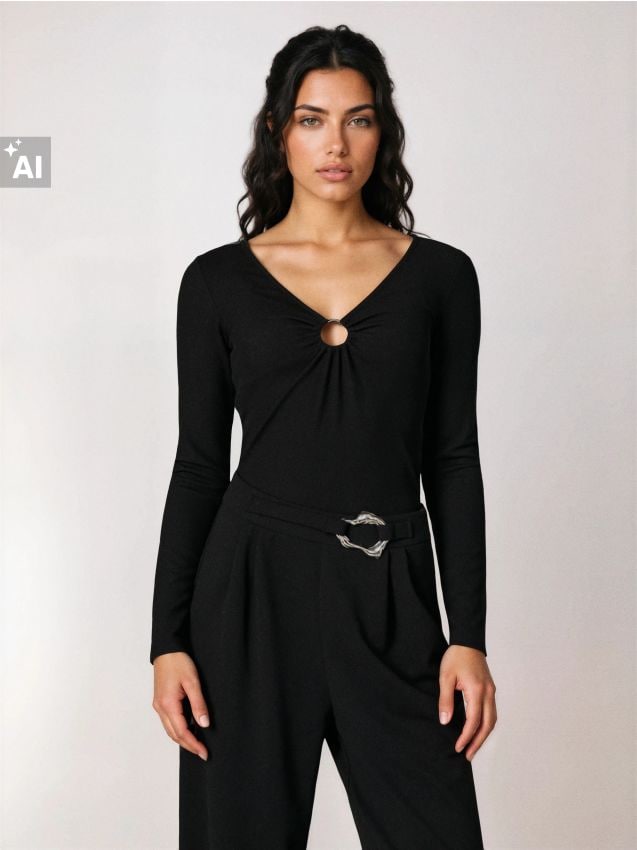 Sinsay - Body cu decolteu decorativ - negru