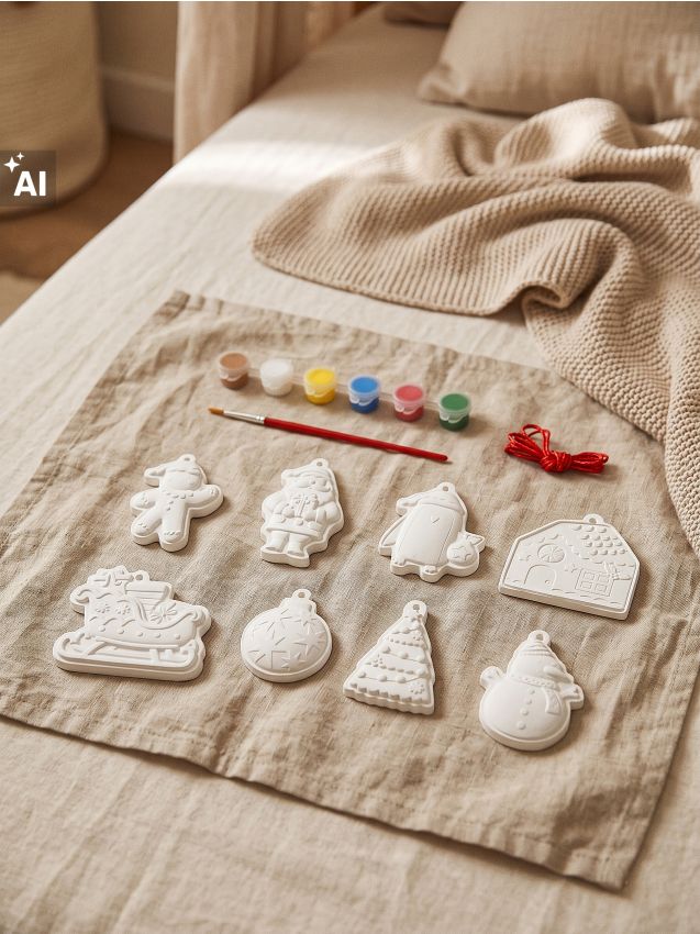 Sinsay - Set de Crăciun cu decorațiuni suspendate din ipsos pentru pictat, cu vopsele și pensulă 11 pack - multicolor