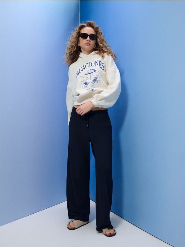 Sinsay - Pantaloni lejeri cu dungi fine și amestec de viscoză - bleumarin