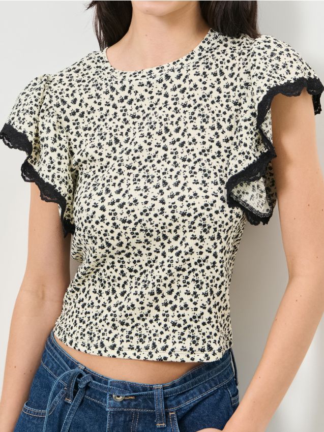 Sinsay - Blúzka s kvetinovým vzorom a rozšírenými rukávmi - viacfarebná