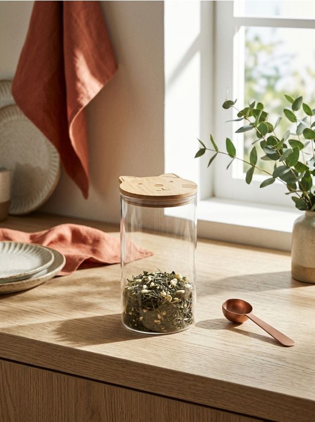 Sinsay - Recipient din sticlă pentru alimente cu capac din bambus - clear