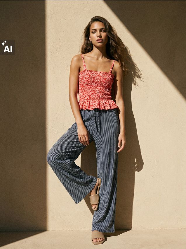 Sinsay - Pantaloni straight leg cu dungi - multicolor