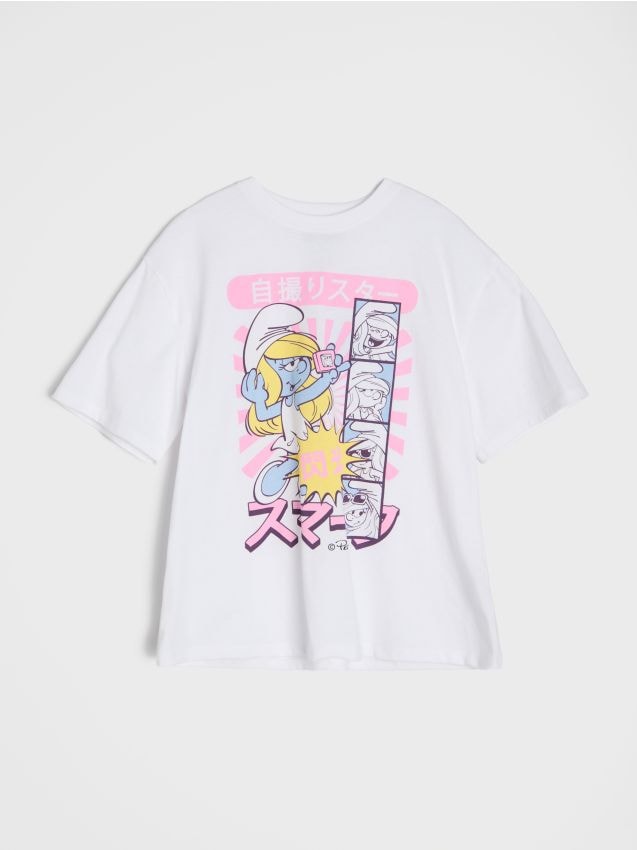 Sinsay - Tricou din bumbac cu imprimeu The Smurfs - alb