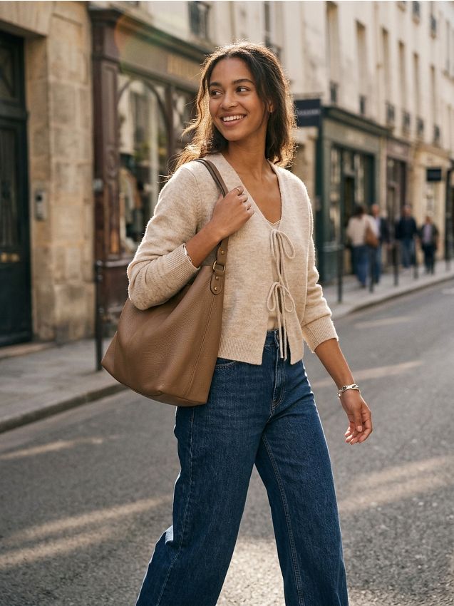 Sinsay - Cardigan cu șnur în față - bej