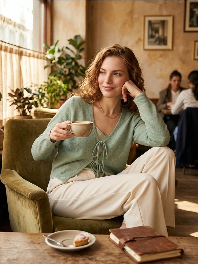 Sinsay - Cardigan cu șnur în față - verde-deschis