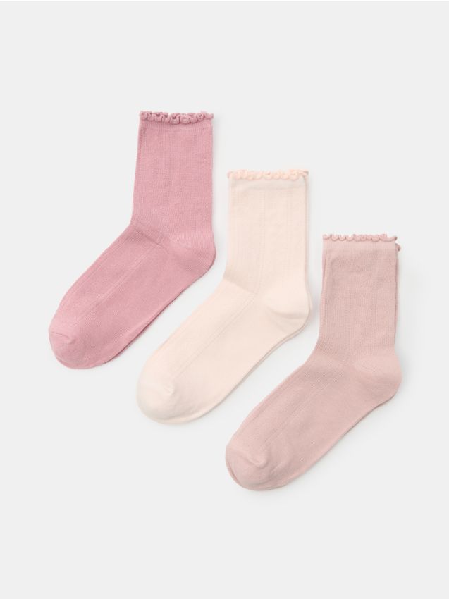 Sinsay - Șosete lungi cu margine ondulată 3 perechi - roz-pastel