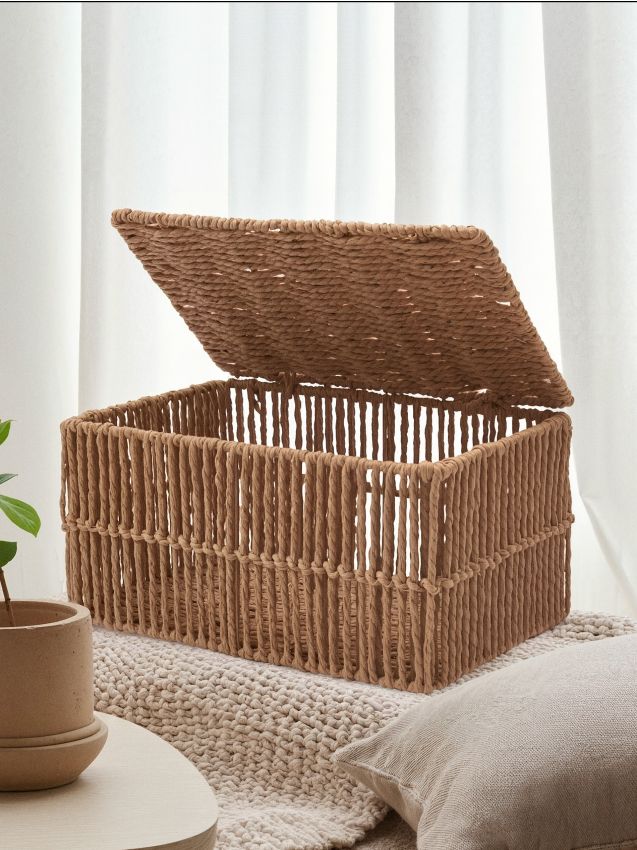 Sinsay - Pletený úložný kôš s vekom - béžová