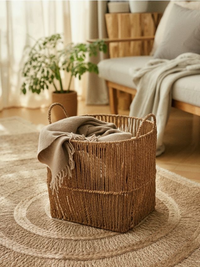 Sinsay - Pletený úložný kôš s rúčkami - béžová