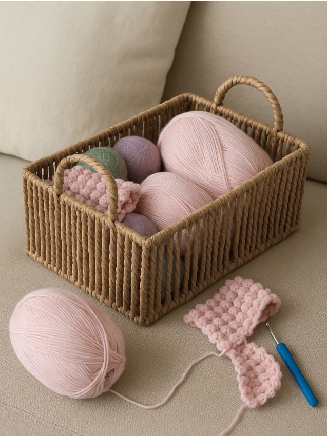 Sinsay - Pletený úložný kôš s rúčkami - béžová