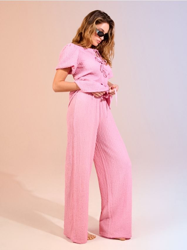 Sinsay - Pantaloni wide leg - roz