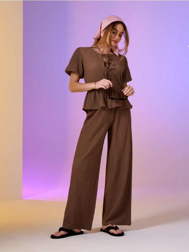 Sinsay - Pantaloni wide leg - maro