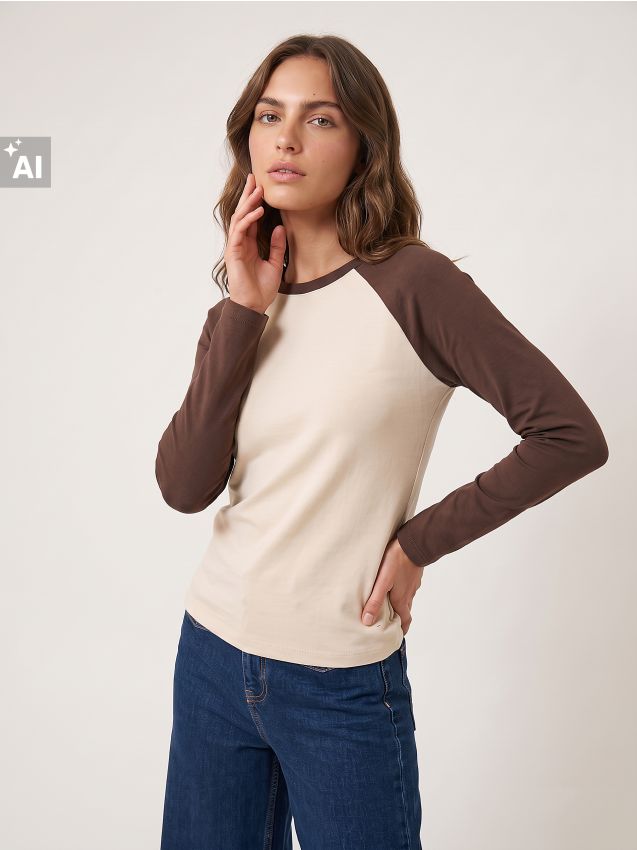 Sinsay - Tricou din bumbac, cu mânecă lungă - multicolor