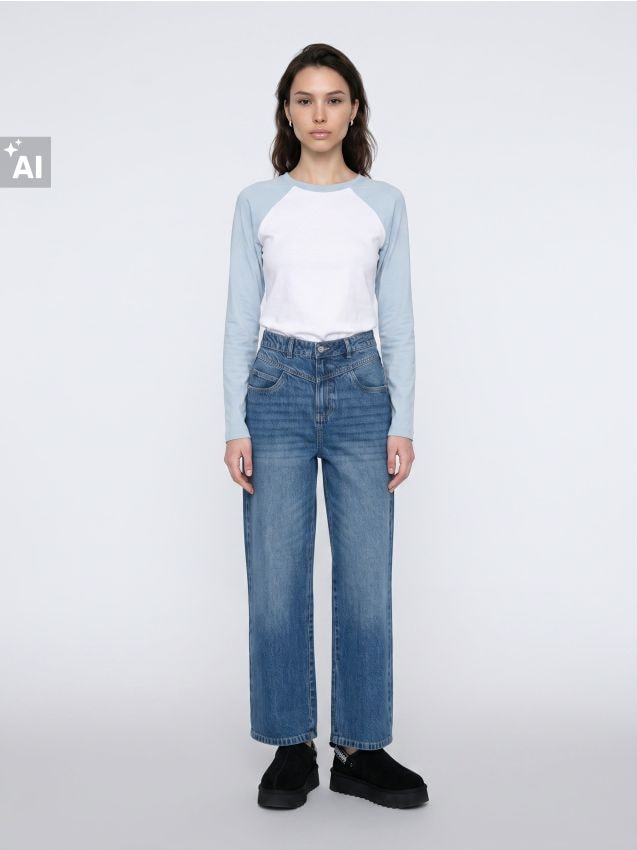 Sinsay - Tricou din bumbac, cu mânecă lungă - multicolor
