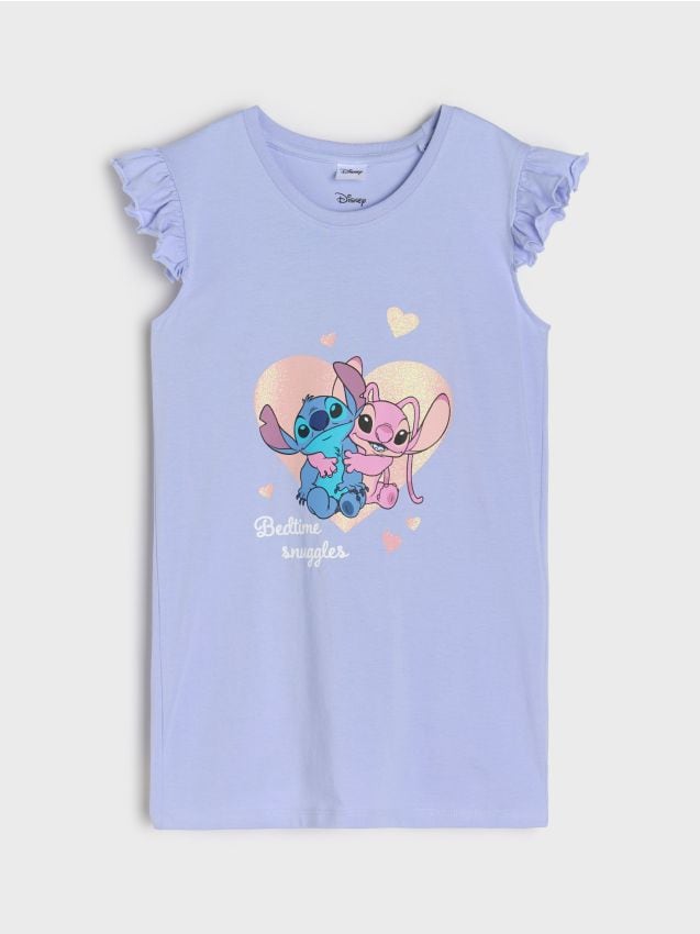 Sinsay - Koszula nocna z ozdobnymi falbanami Stitch - błękitny