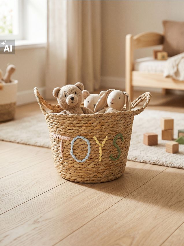 Sinsay - Coș împletit pentru depozitare cu inscripția „Toys” - bej