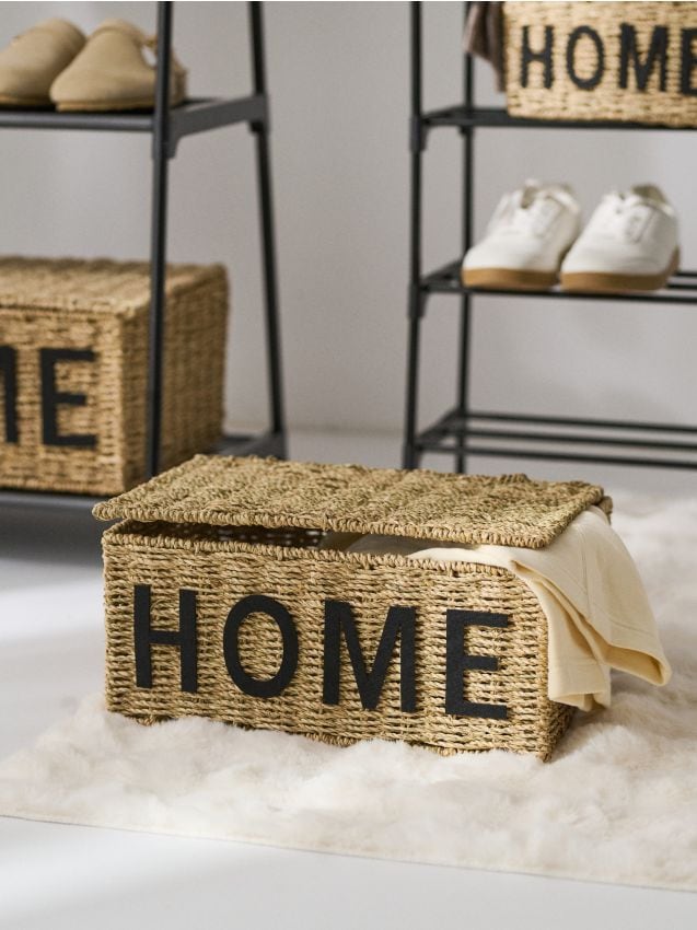 Sinsay - Coș împletit de depozitare cu inscripția Home - bej