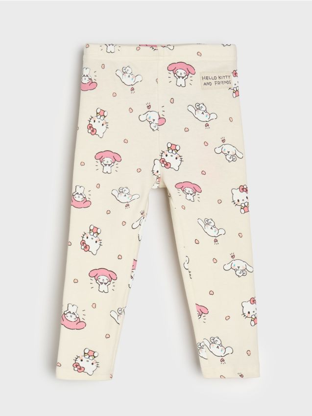 Sinsay - Legginguri din bumbac cu model Hello Kitty - galben-pal