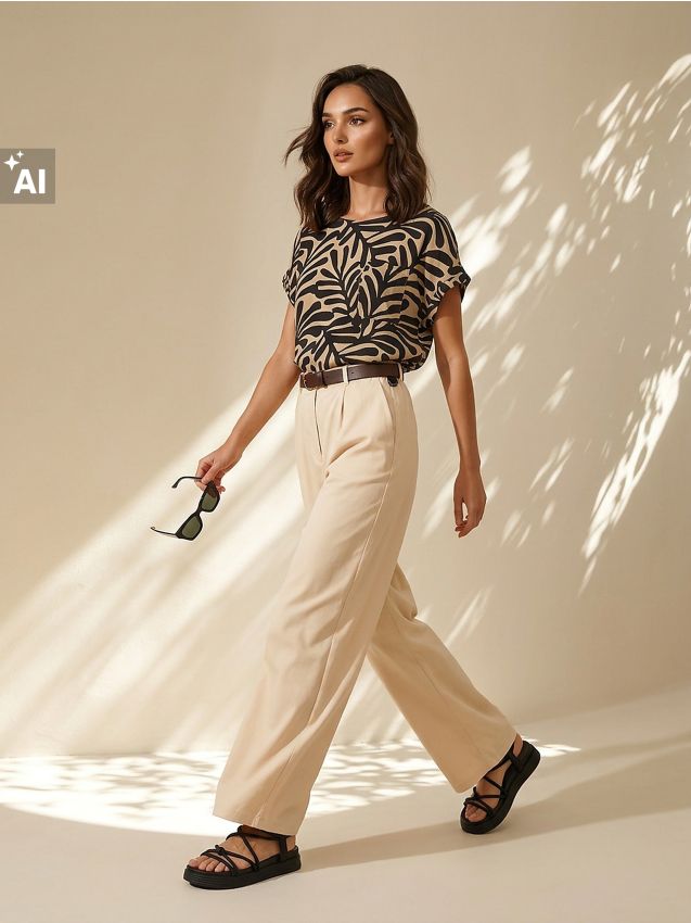 Sinsay - Pantaloni eleganți wide leg cu curea - nude