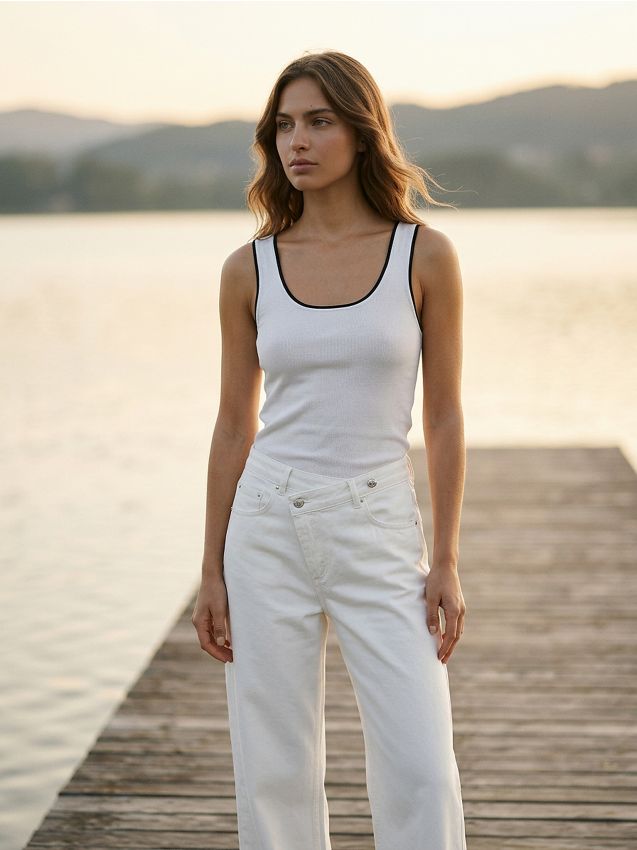 Sinsay - Bluză cu bretele cu vâscoză - alb